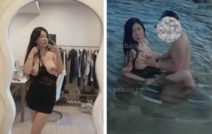 傍晚时分行走在海滩揽客的海炮女
