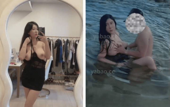 傍晚时分行走在海滩揽客的海炮女