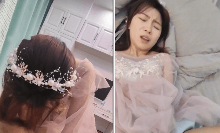 露脸伴娘服装小少妇很有味道蜜桃臀无套狂插
