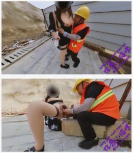 硬核户外真实勾引骚女【性感小猫咪】绑在栏杆上被三个男人轮流操